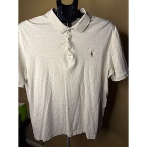 Polo Ralph Lauren Mens Short Sleeve Polo Shirt Oatmeal Heather Grey Pony Logo
